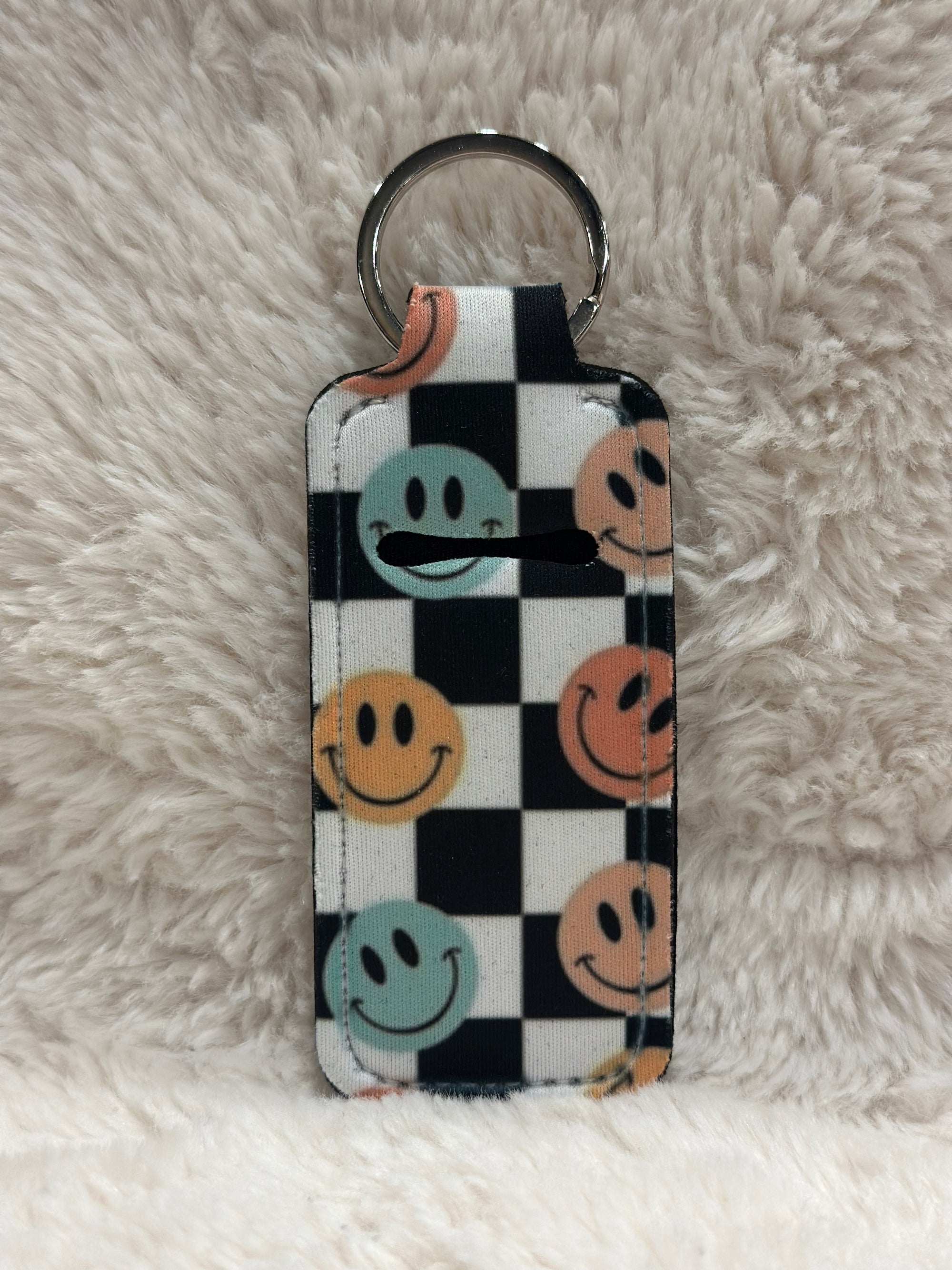 Smiley Face Checkered Chapstick Holder