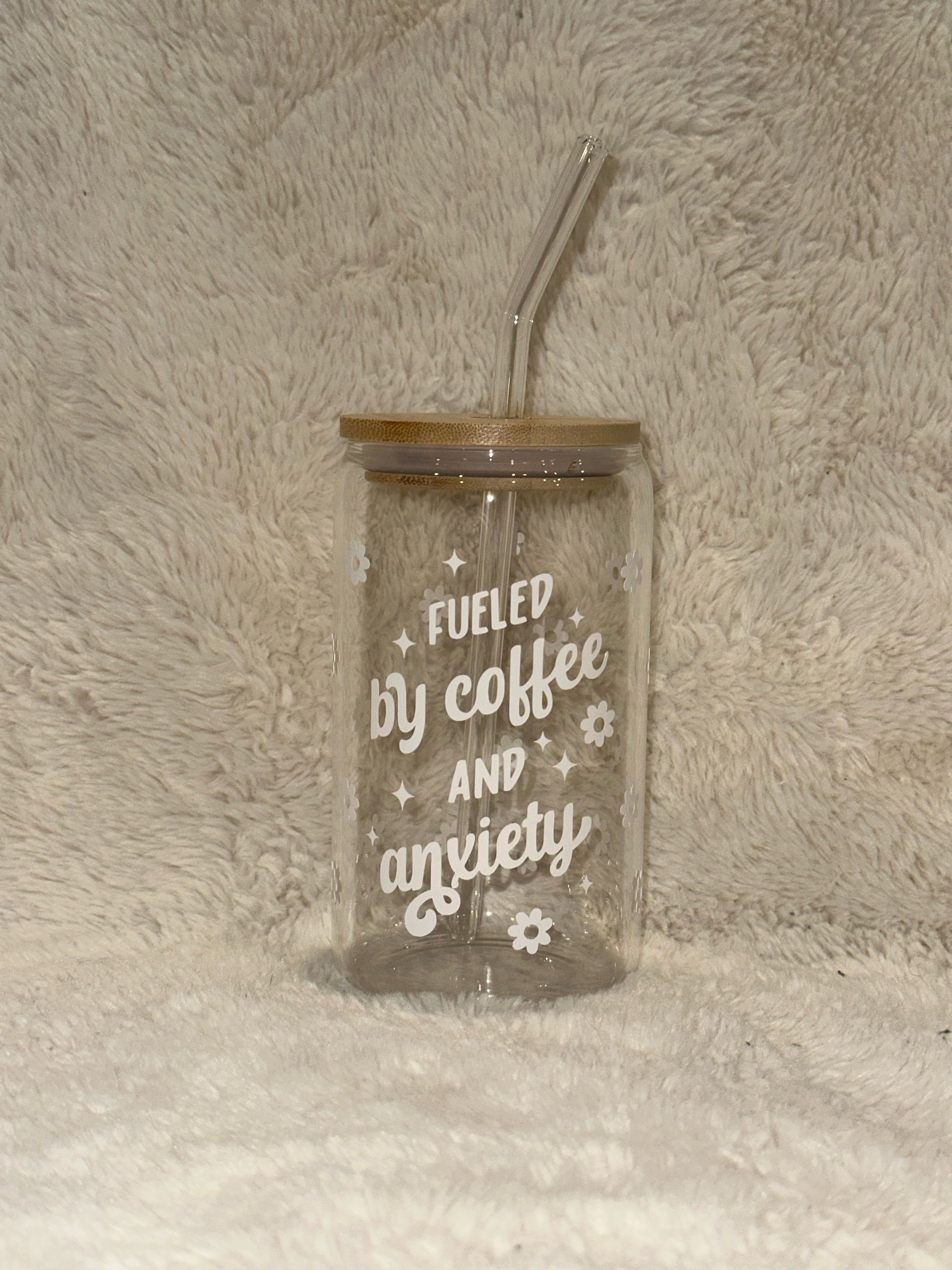 Fueled by Coffee and Anxiety 16oz Glass Tumbler