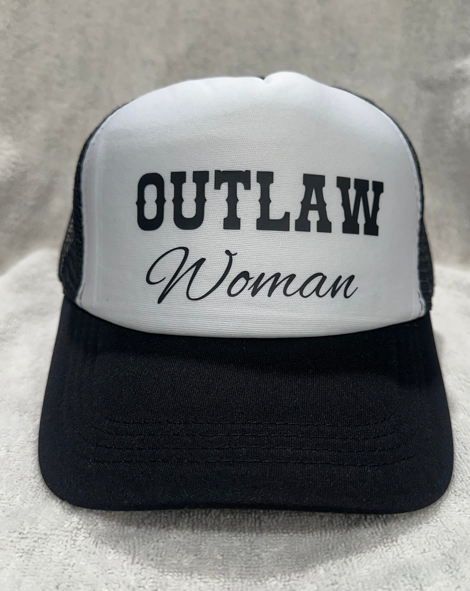 Black/White Outlaw Woman Trucker Hat