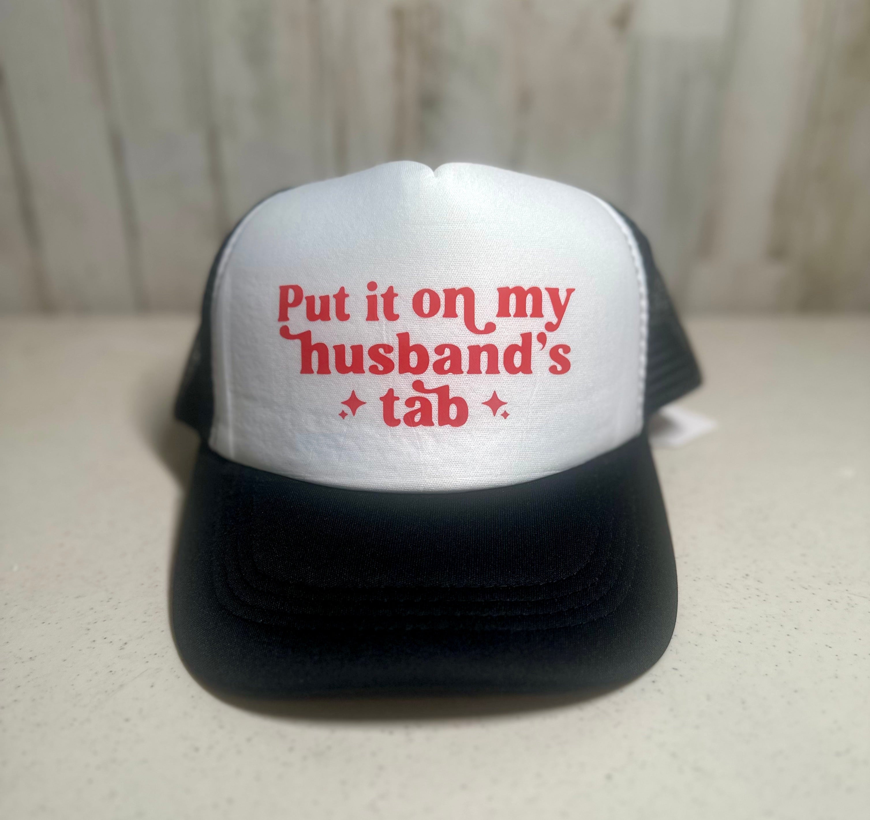 Black/Red Put It On My Husband's Tab Trucker Hat