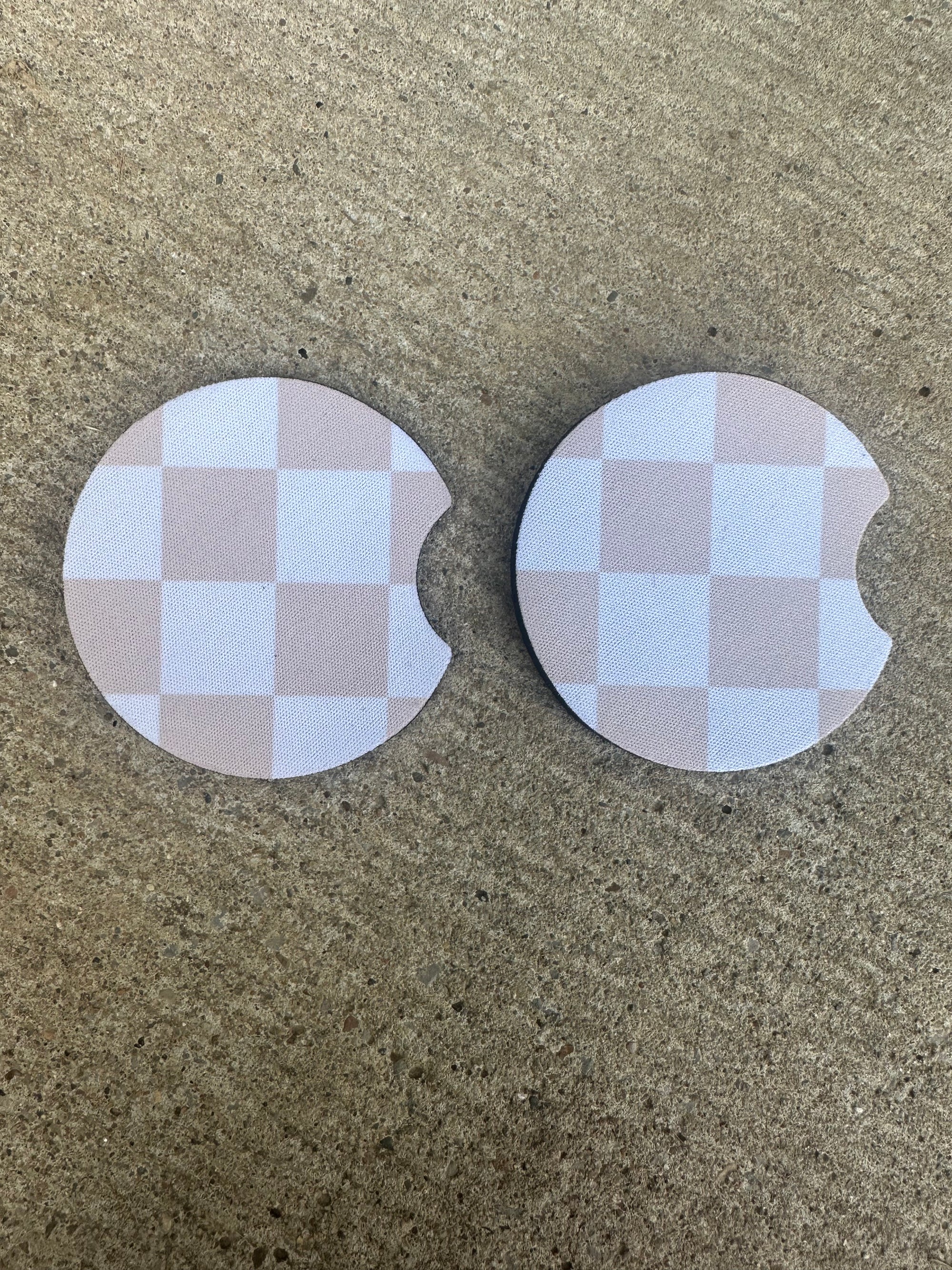 Light Pink Checkered Car Coasters