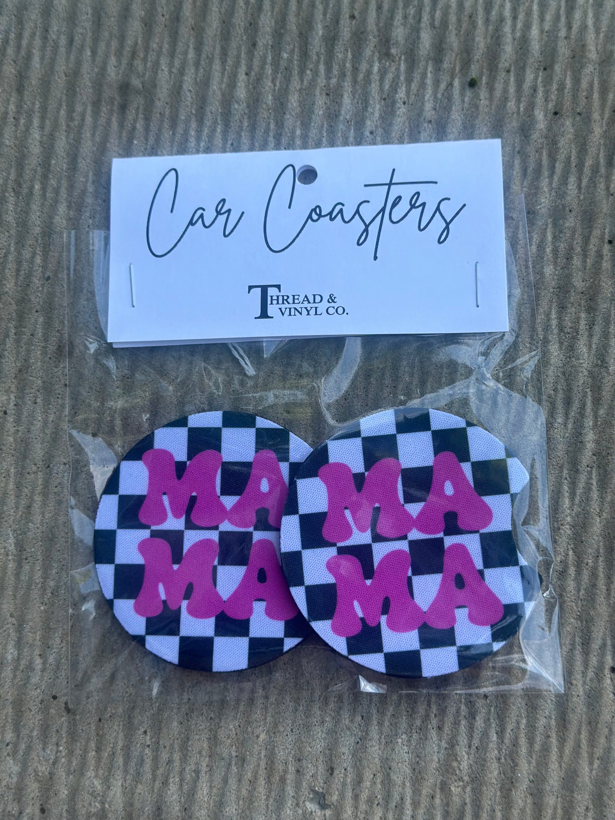 Checkered Mama Car Coasters