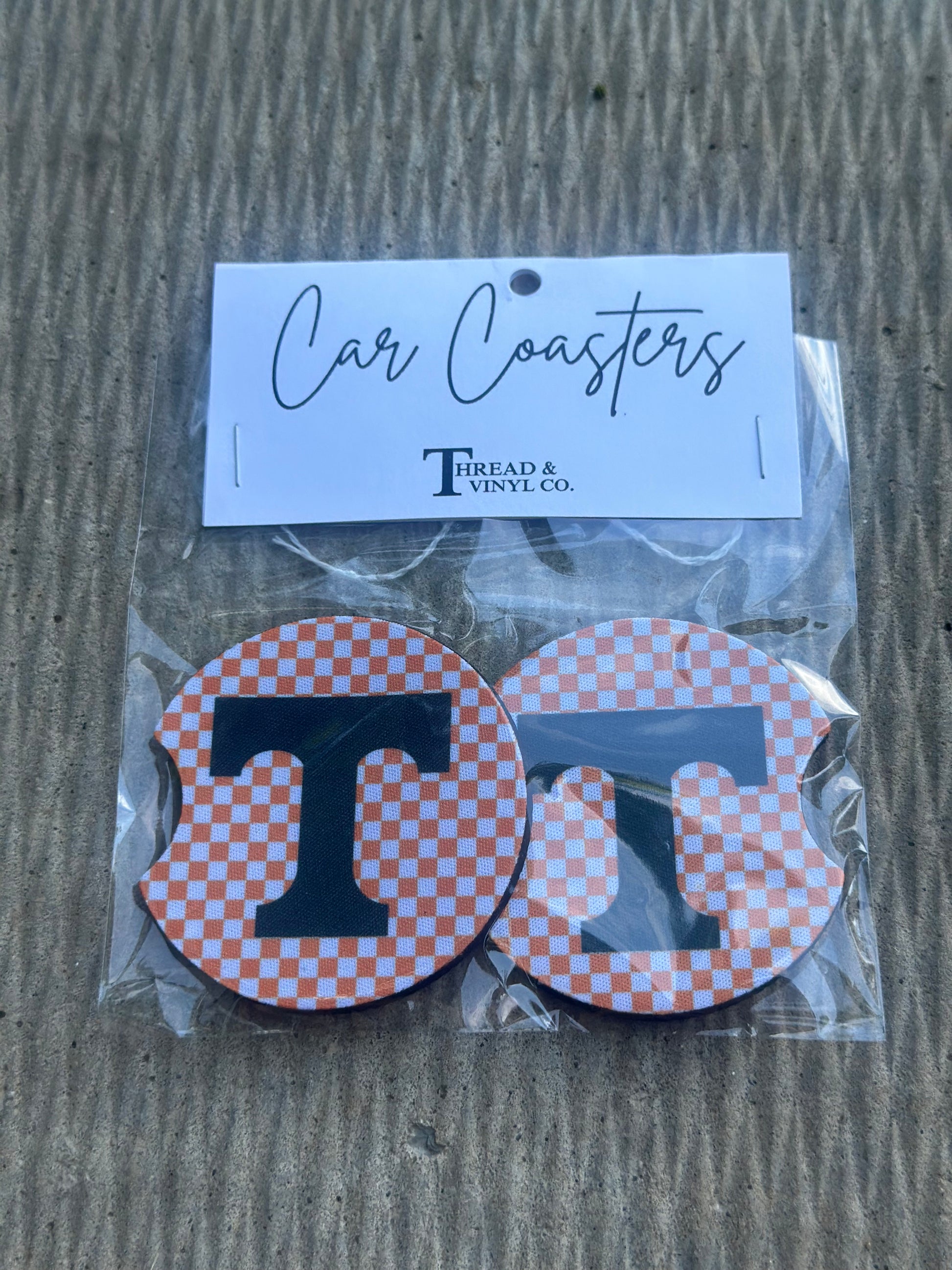 Orange Checkered T Car Coasters