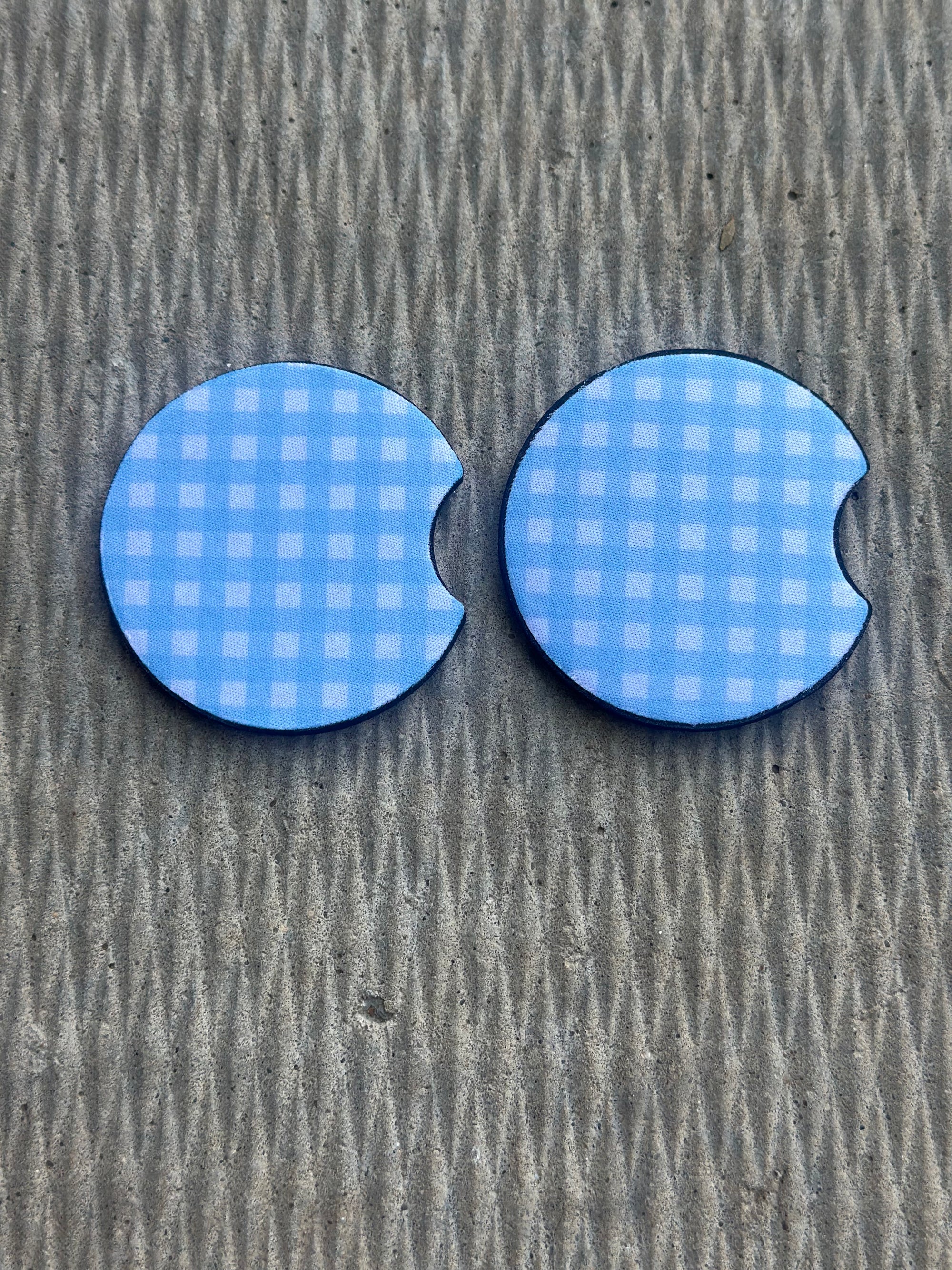 Blue Gingham Car Coasters