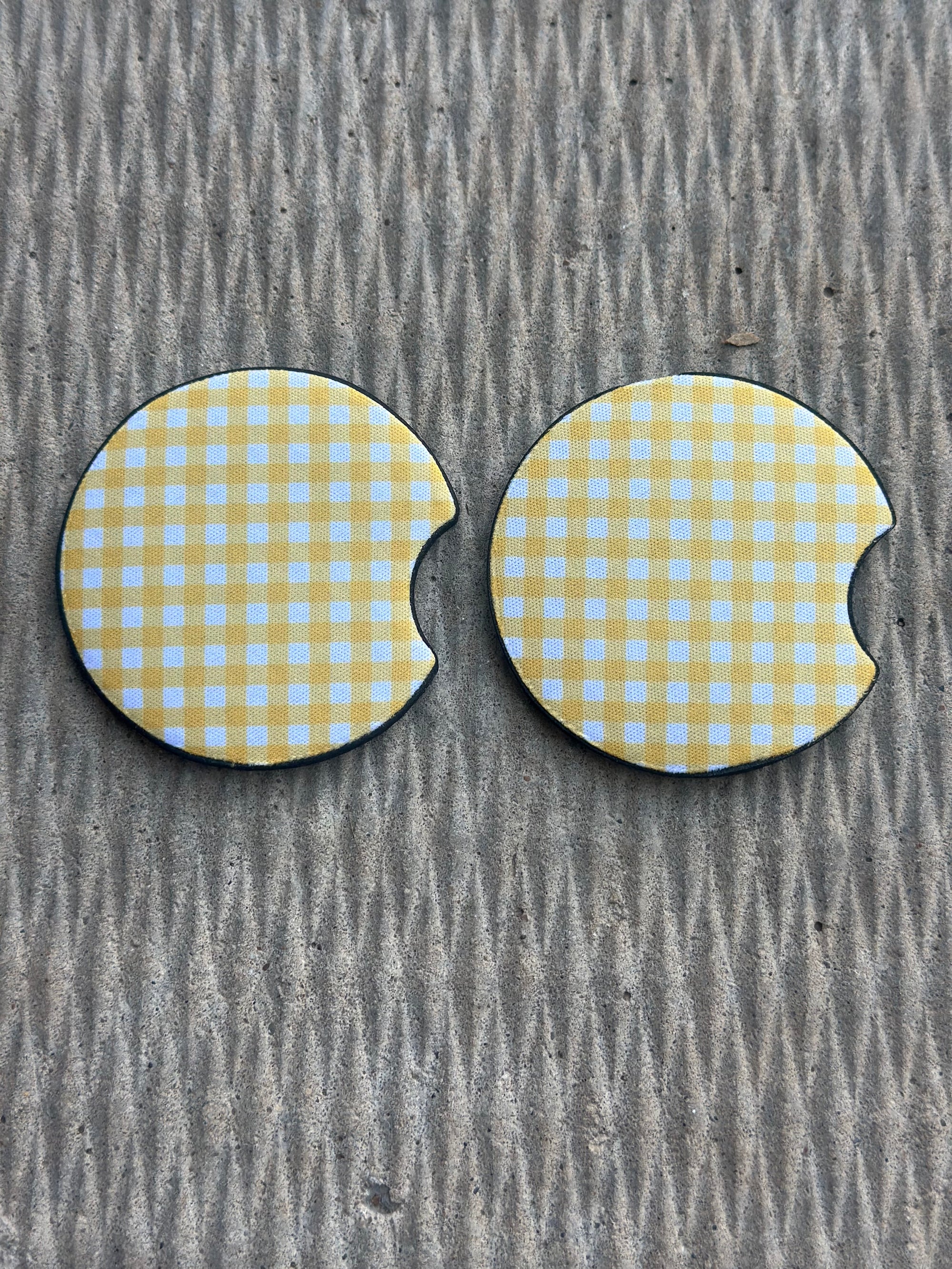 Yellow Gingham Car Coasters