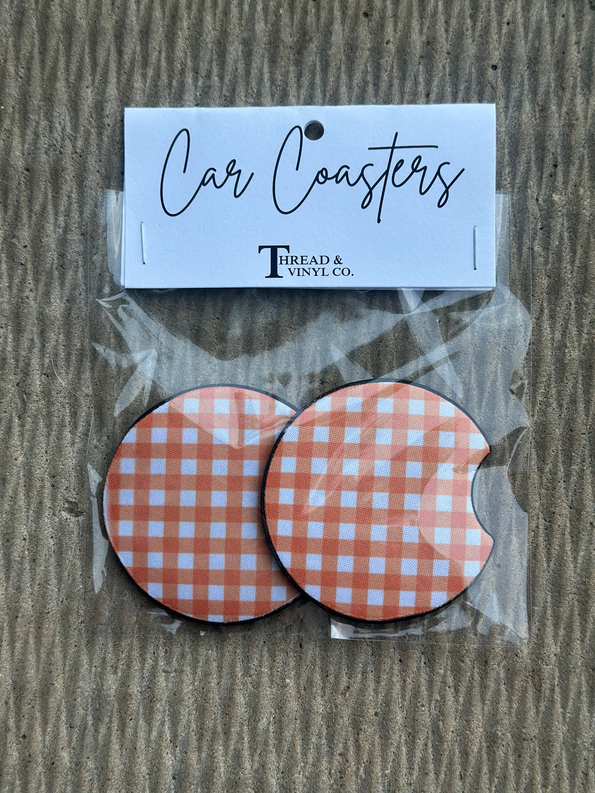 Orange Gingham Car Coasters