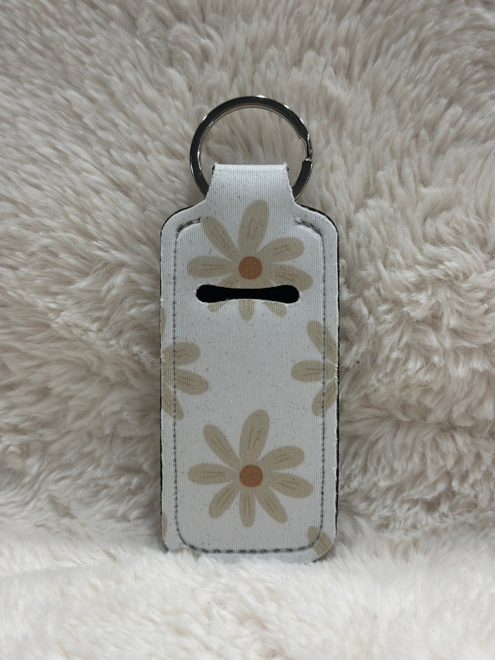 White/Tan Floral Chapstick Holder