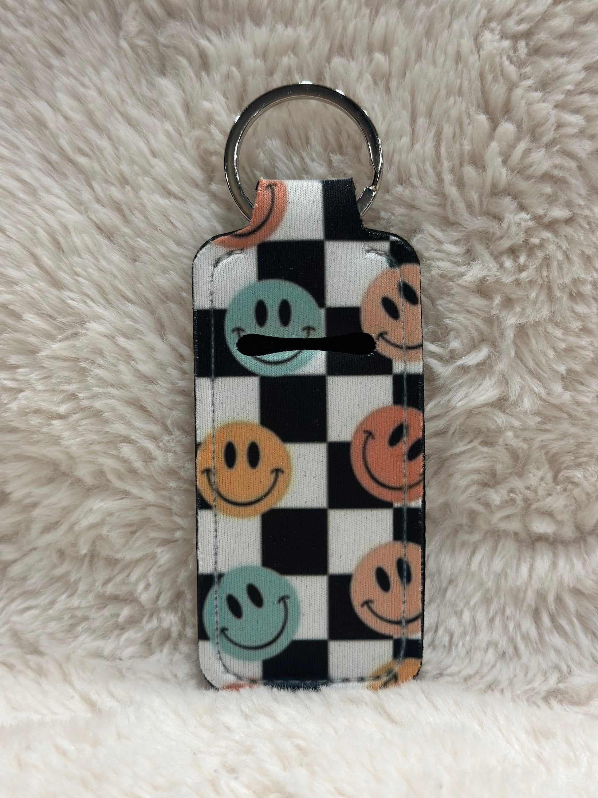 Smiley Face Checkered Chapstick Holder