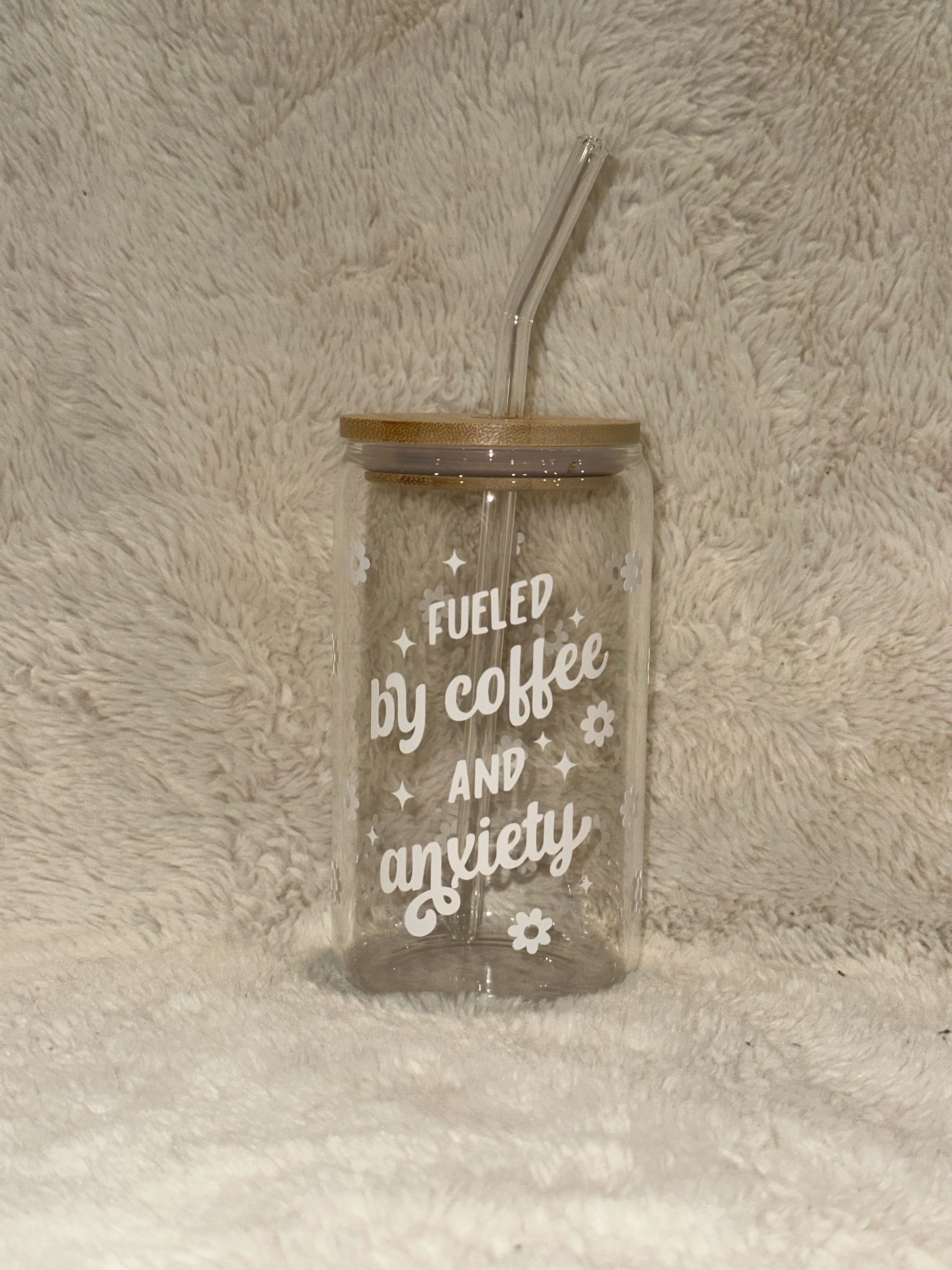 Fueled by Coffee and Anxiety 16oz Glass Tumbler