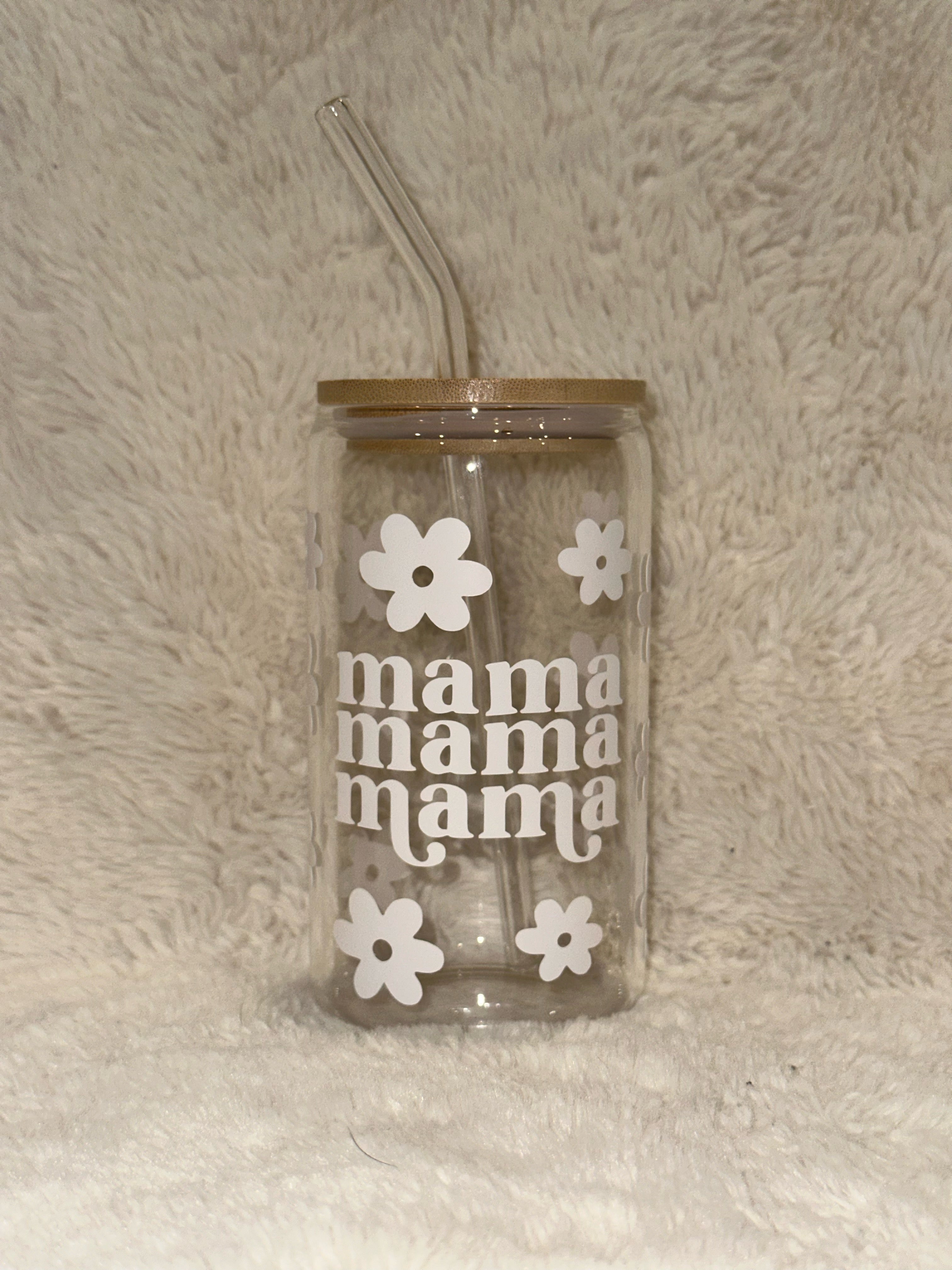Mama Floral 16oz Glass Tumbler