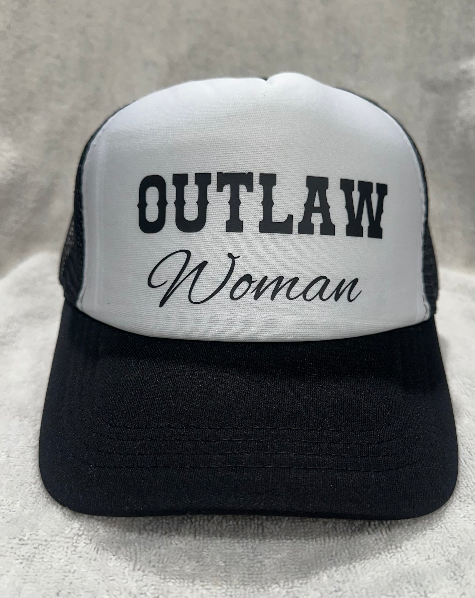 Black/White Outlaw Woman Trucker Hat