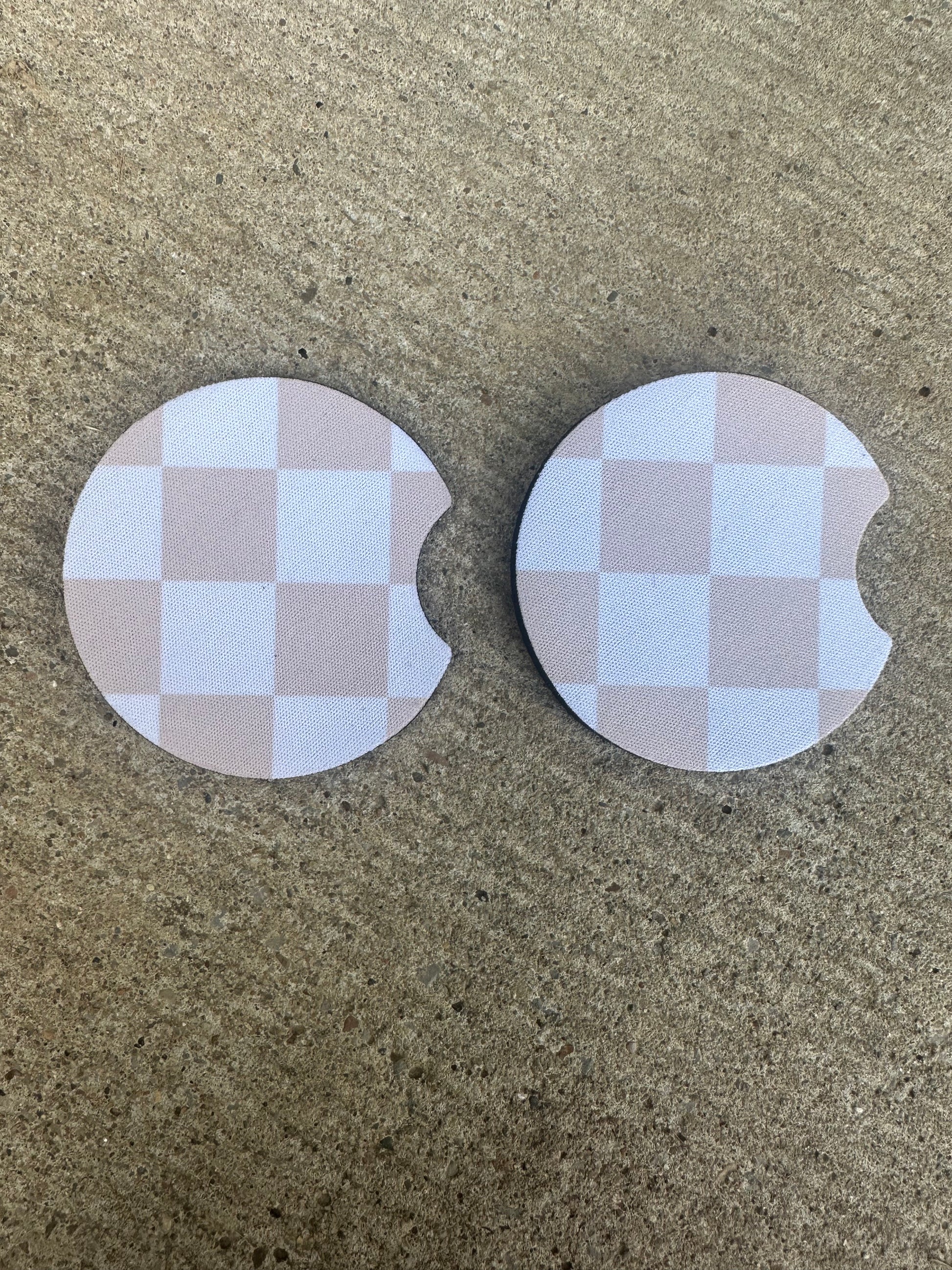 Light Pink Checkered Car Coasters