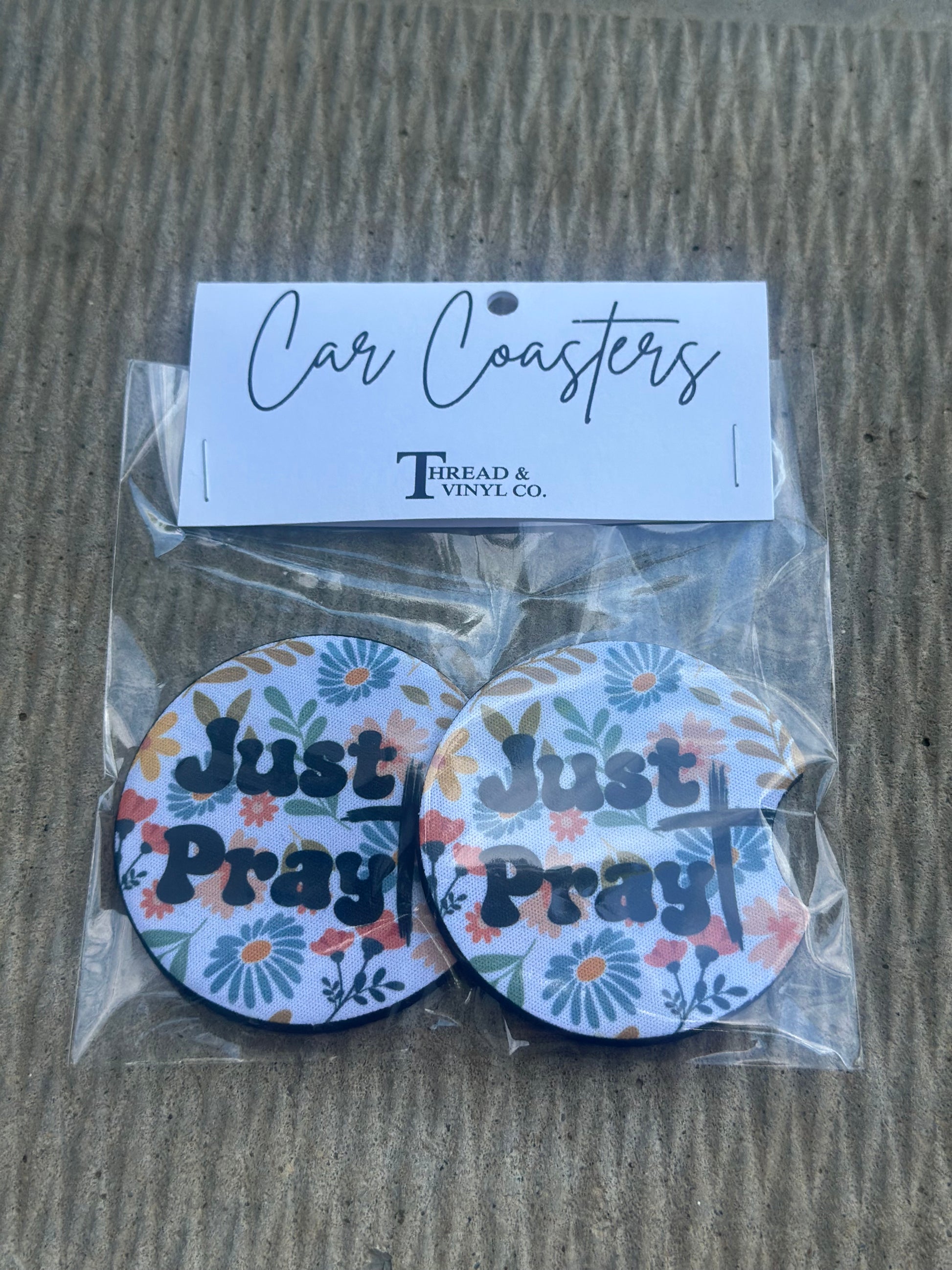 Just Pray Floral Car Coasters