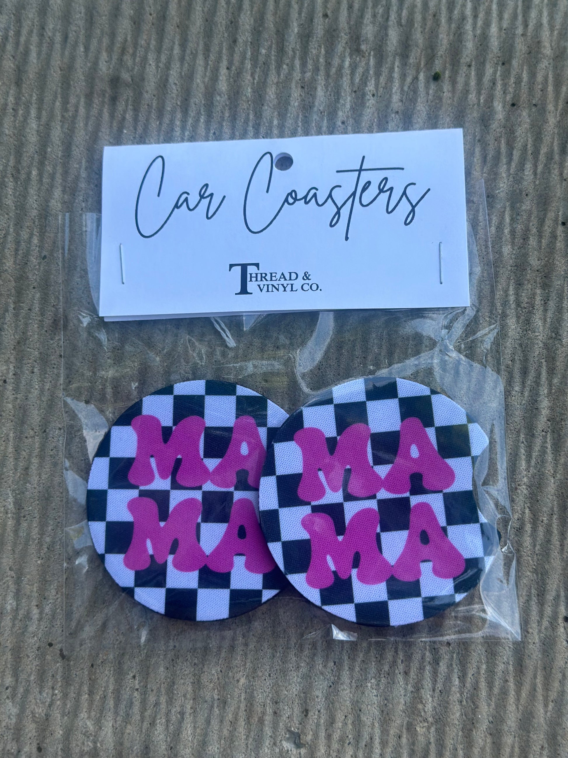 Checkered Mama Car Coasters