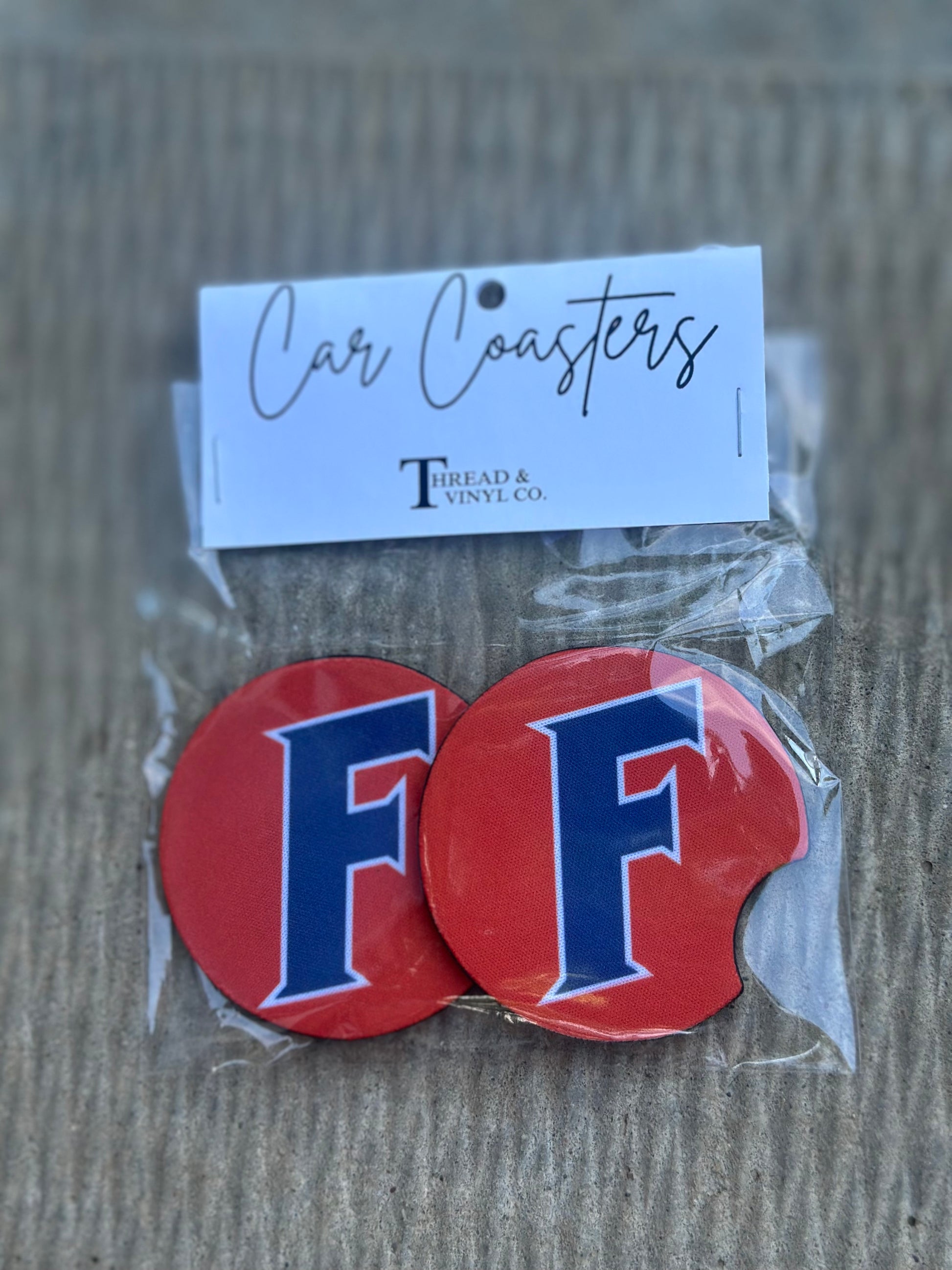 Orange & Blue Florida F Car Coasters