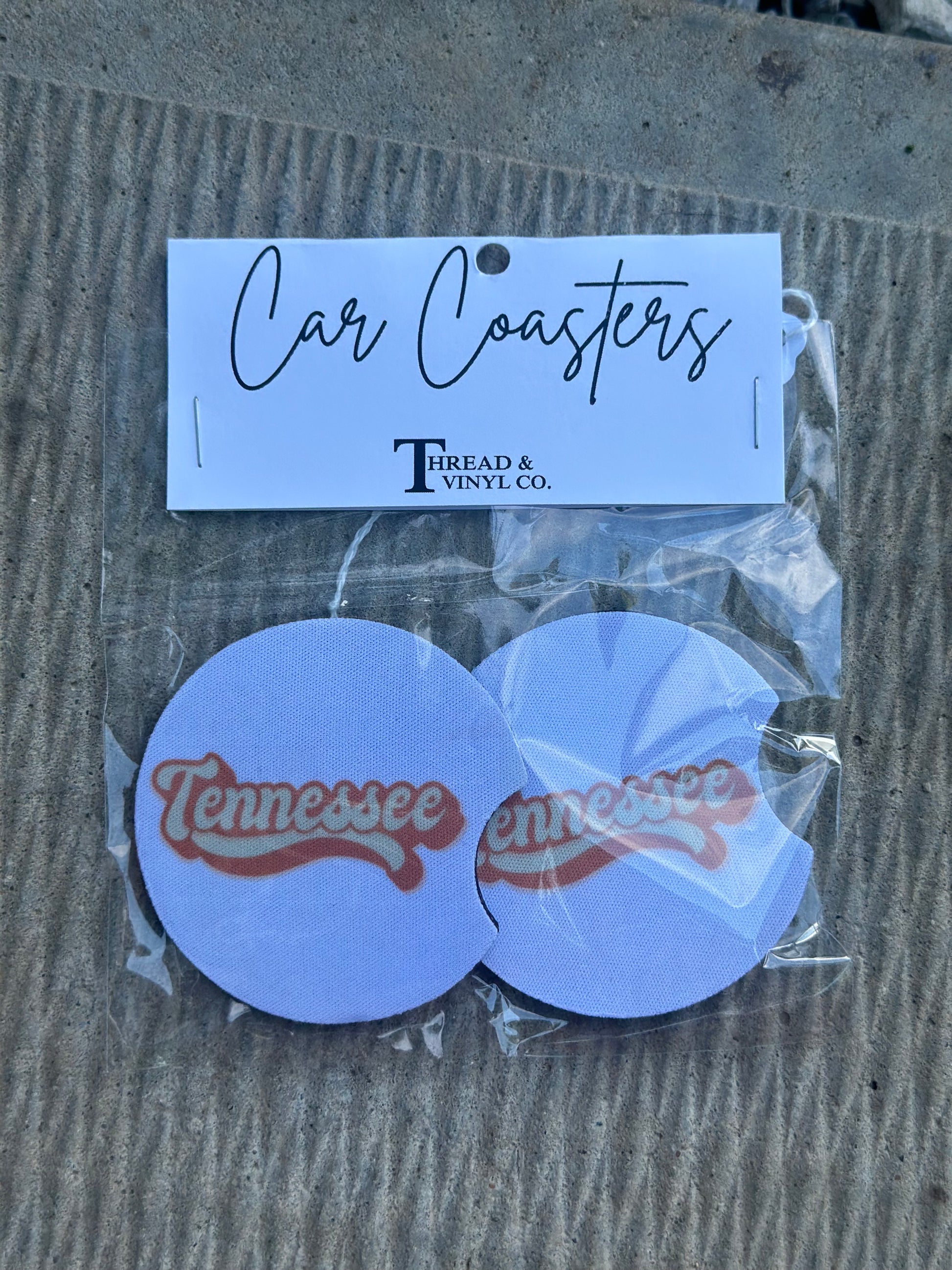 White & Orange Tennessee Car Coasters