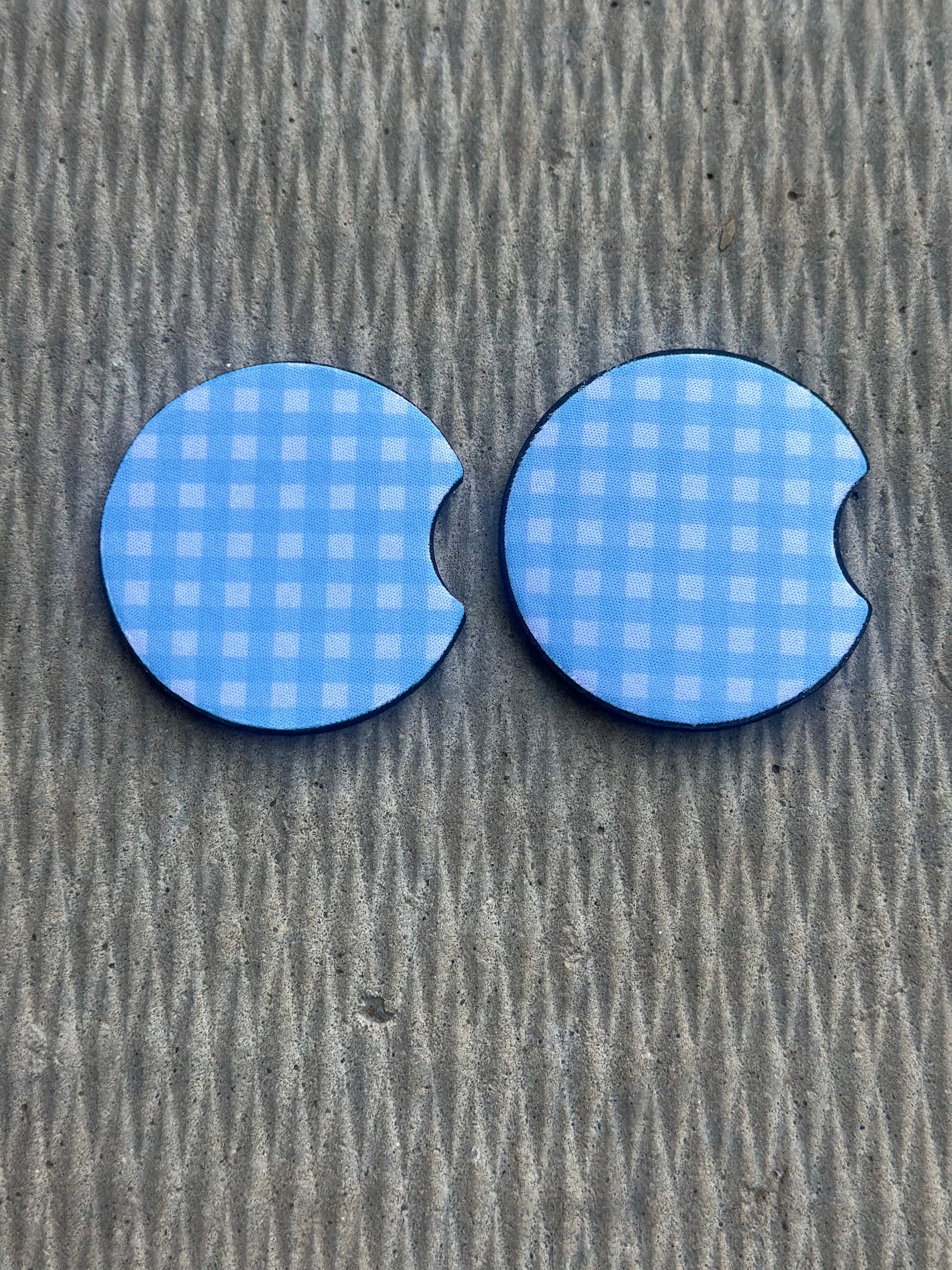 Blue Gingham Car Coasters