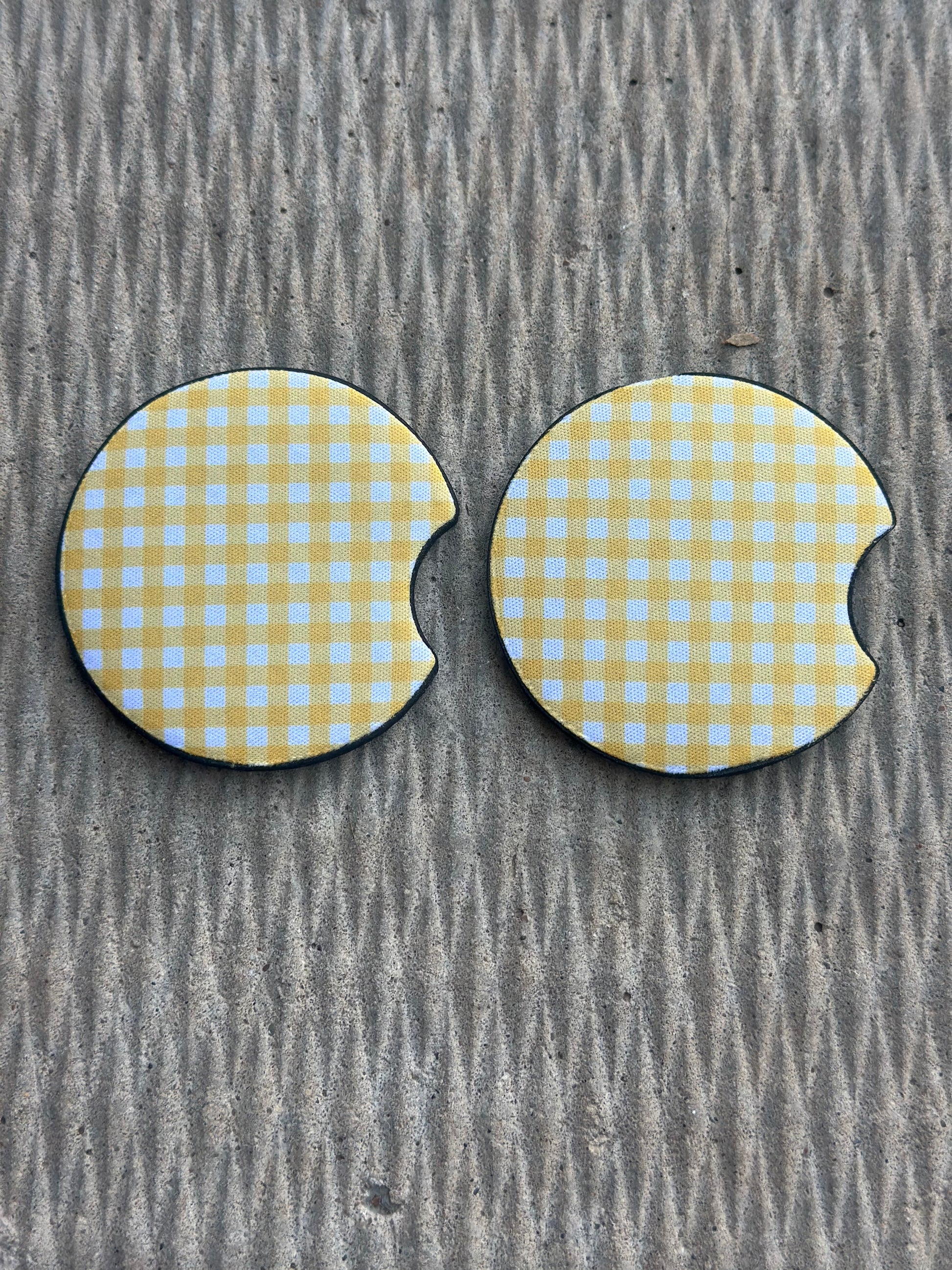 Yellow Gingham Car Coasters