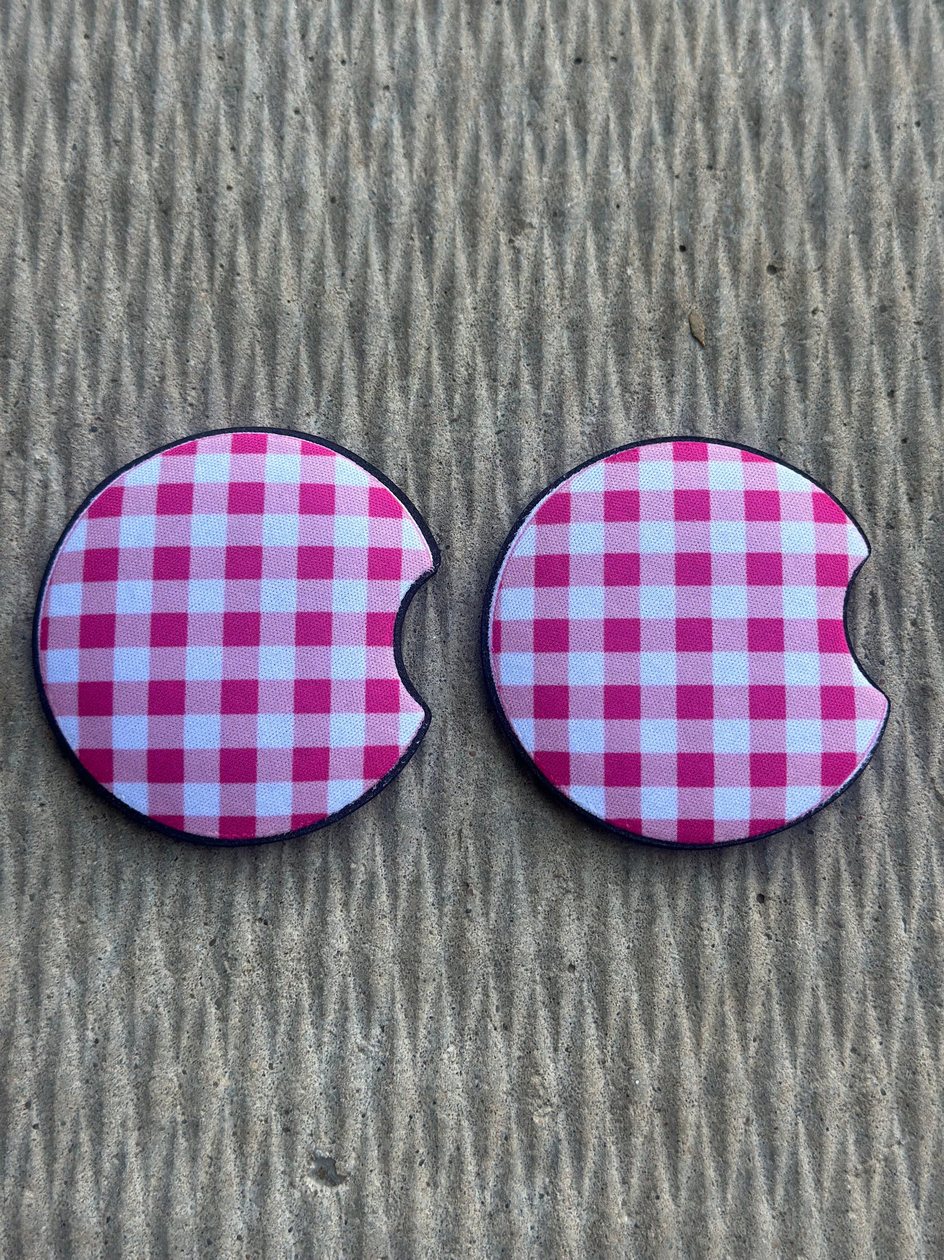 Pink Gingham Car Coasters