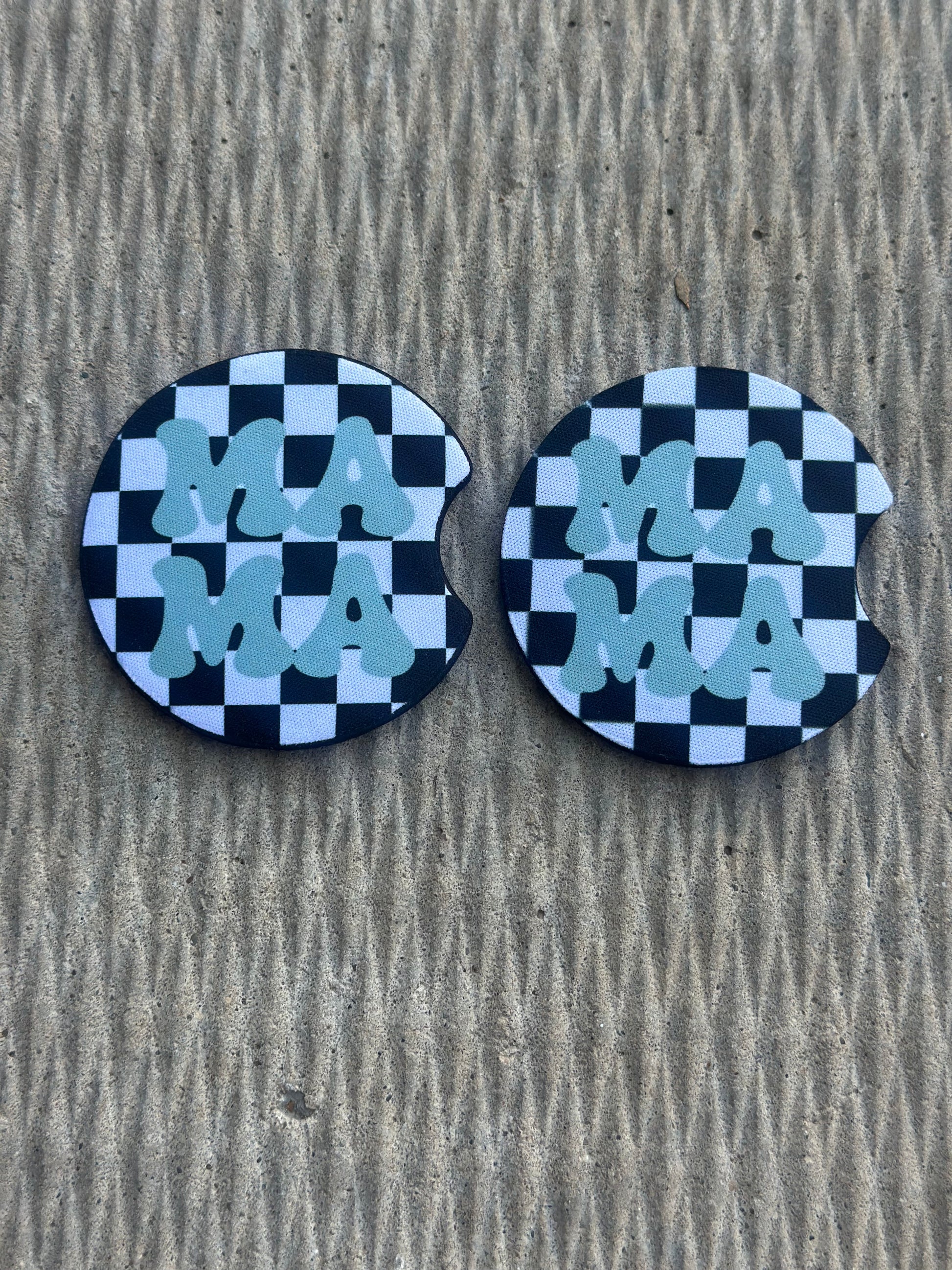 Teal/Black Checkered Mama Car Coasters