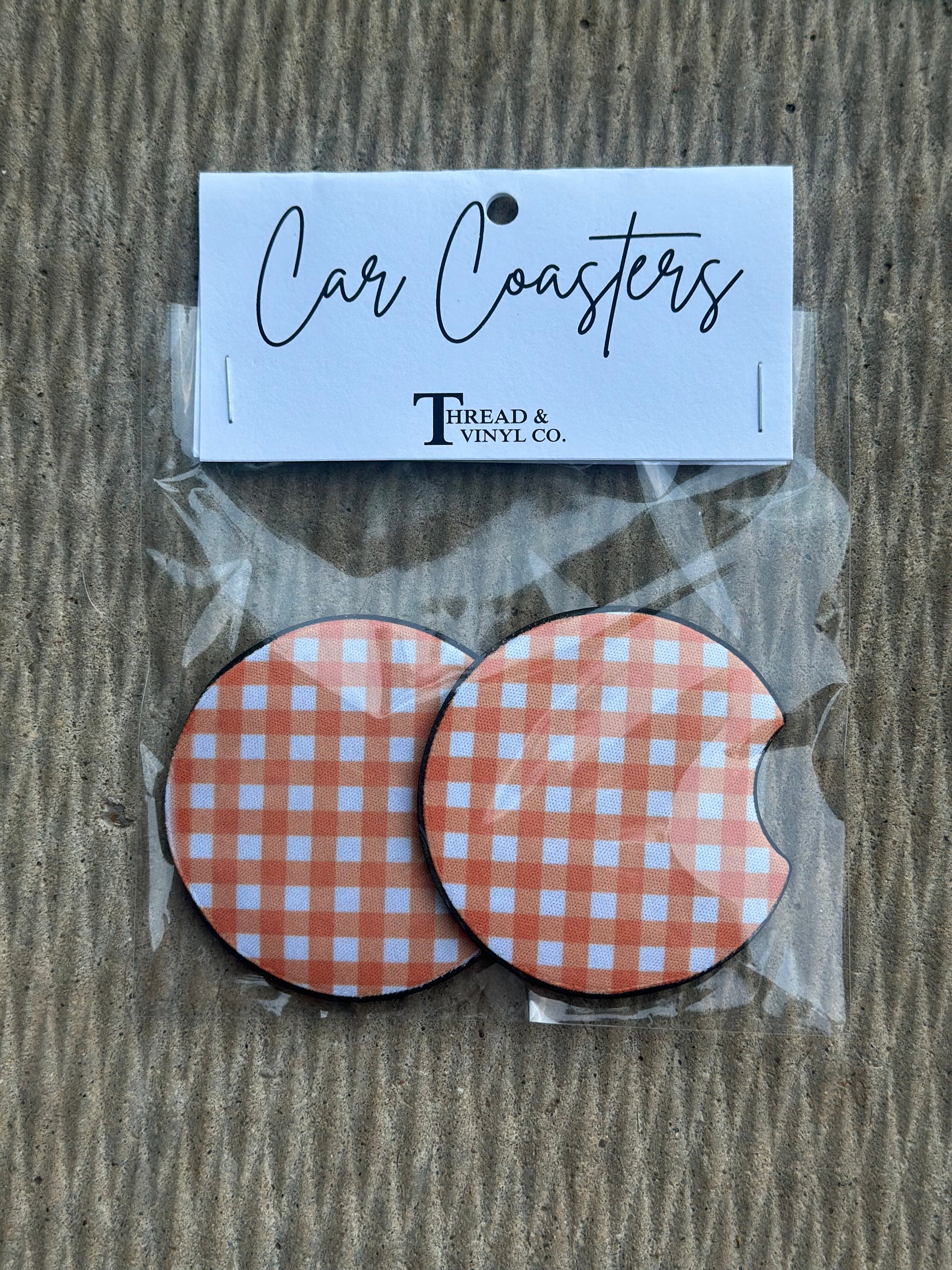 Orange Gingham Car Coasters